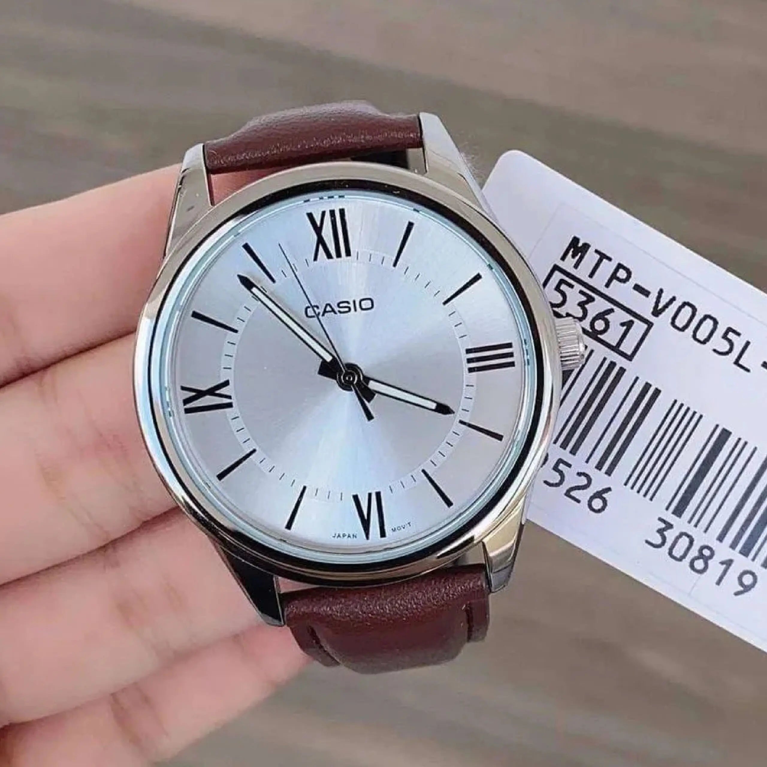 Casio analog watch mtp-v005l-7b5 brown leather strap