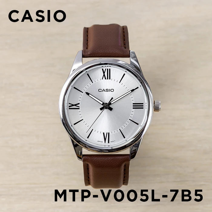 Casio analog watch mtp-v005l-7b5 brown leather strap