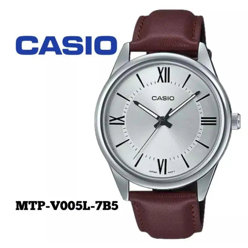 Casio analog watch mtp-v005l-7b5 brown leather strap