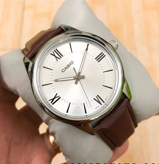 Casio analog watch mtp-v005l-7b5 brown leather strap