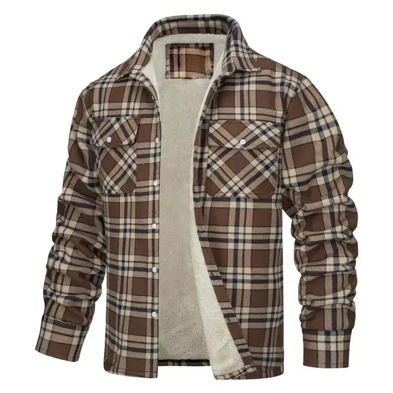 Men's Fleece Plaid Jacket Casual Loose Cotton Jacket Thicken Lining Flannel Warm Outwear Autumn Winter Work Coat Outerwear S-5XL