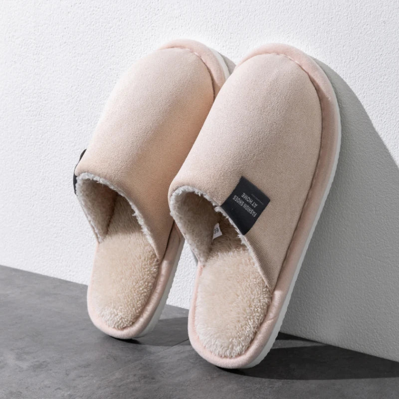 Household Indoor Men's Slippers Autumn and Winter Home Floor for Guests Lightweight Quiet Non-slip Suede Fabric Couple's Shoes
