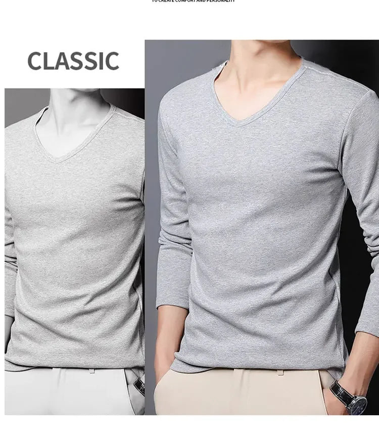 Men's Plush Thermal Long Sleeved T-Shirt Bottoming Shirt Round Neck Shirt Fashion Plus Velvet Padded T-shirt
