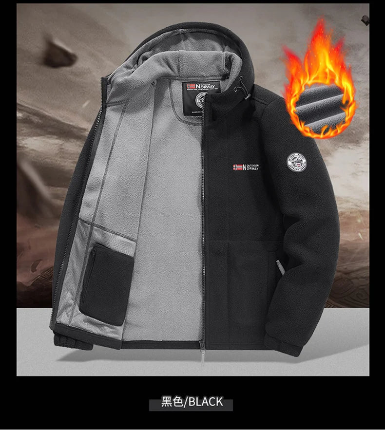 thick Fleece Padded Jacket Men's Autumn Winter Casual Anti-freezing Warm Hooded Coat Polar Cold Fleece Clothing Skiing Jackets