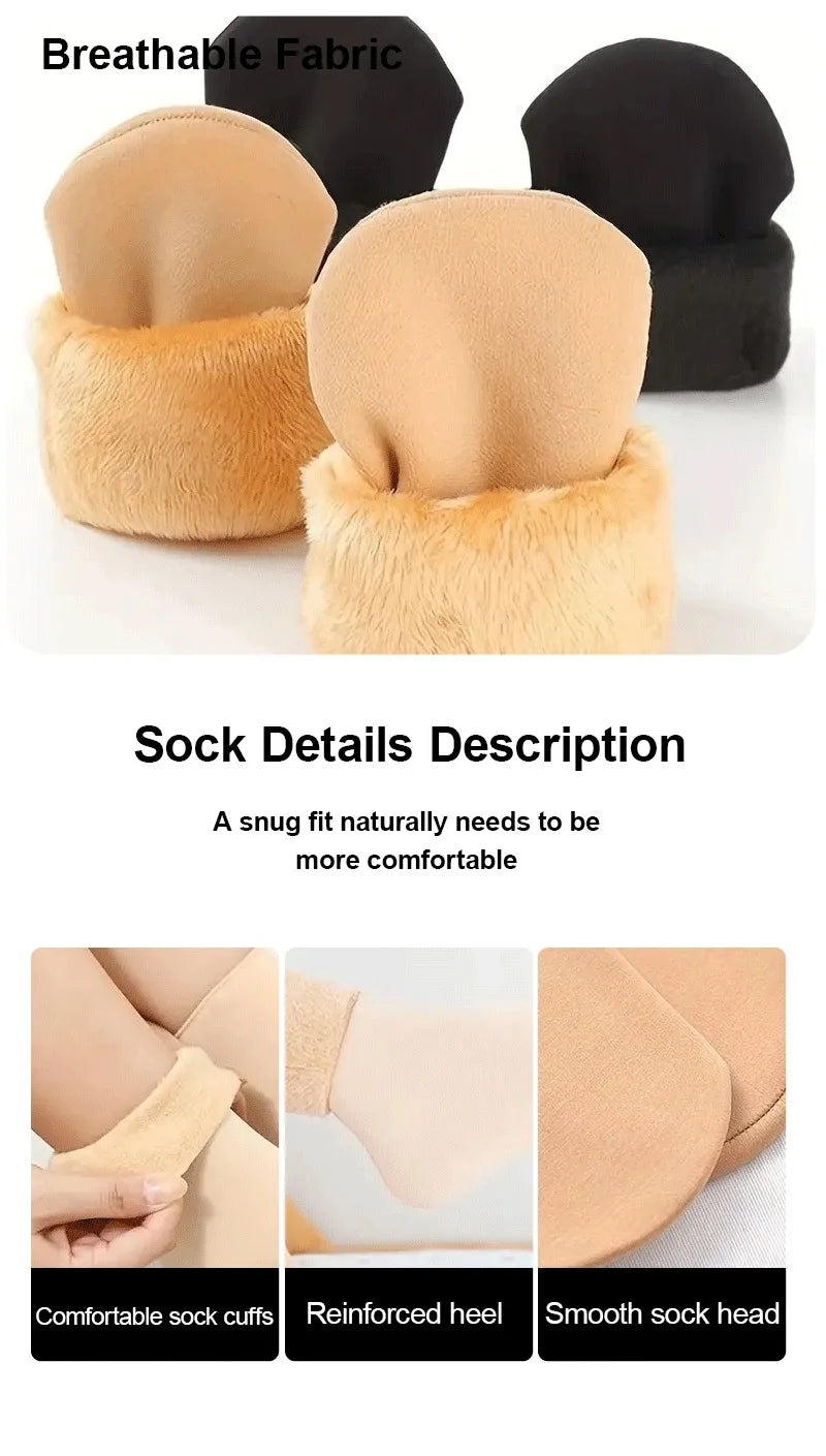 Winter Warm Solid Women Socks Thicken Thermal Socks Wool Cashmere Black Skin Seamless Snow Sock Velvet Unisex Socks