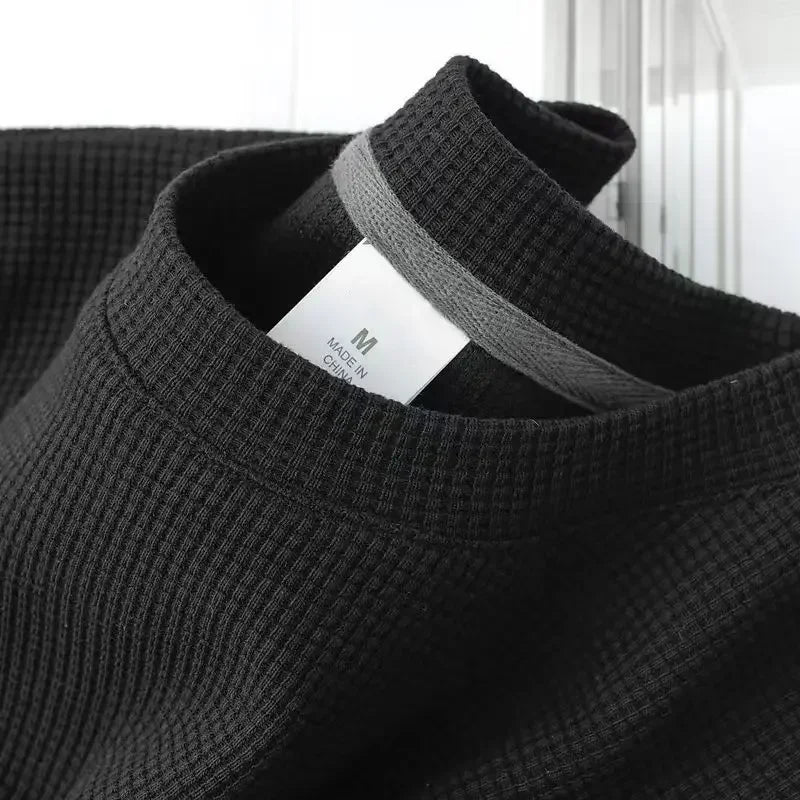 Men's New Summer Waffle Round Neck Short Sleeve T-Shirt Comfortable Breathable Short-Sleeved Top for Casual Wear