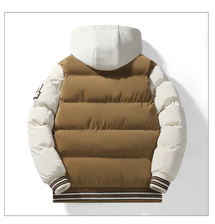 Winter Baseball Jacket 2024 New Embroidered Design Youth Coat Outdoor Fake 2-piece Men's Sports Hooded Cotton Jacket Plus Size