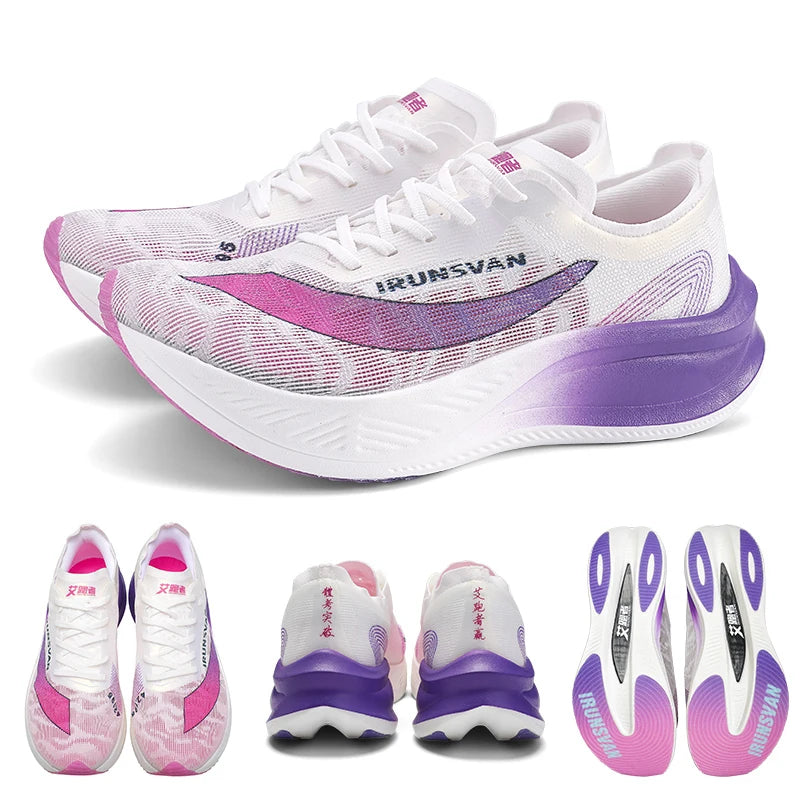 IRUNSVAN Men Nylon Carbon Fiber Professional Marathon Shoes Breathable Ultra Light Track Field Kilometer Race Running Sneakers