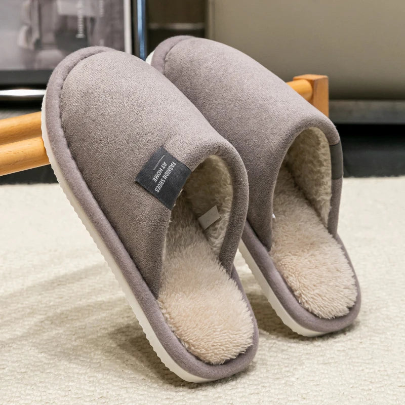 Household Indoor Men's Slippers Autumn and Winter Home Floor for Guests Lightweight Quiet Non-slip Suede Fabric Couple's Shoes