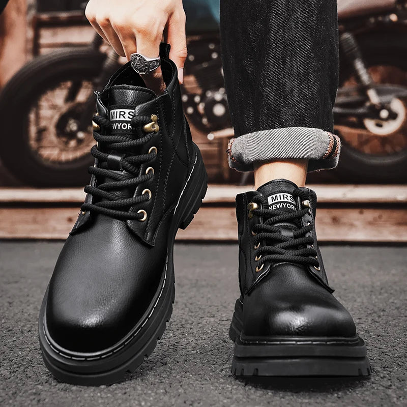 Luxury Brand Men's Lace-Up Shoes Winter Classic Mens High Top Boots Man Korean Version Casual Shoes Male Leather Fashion Boots