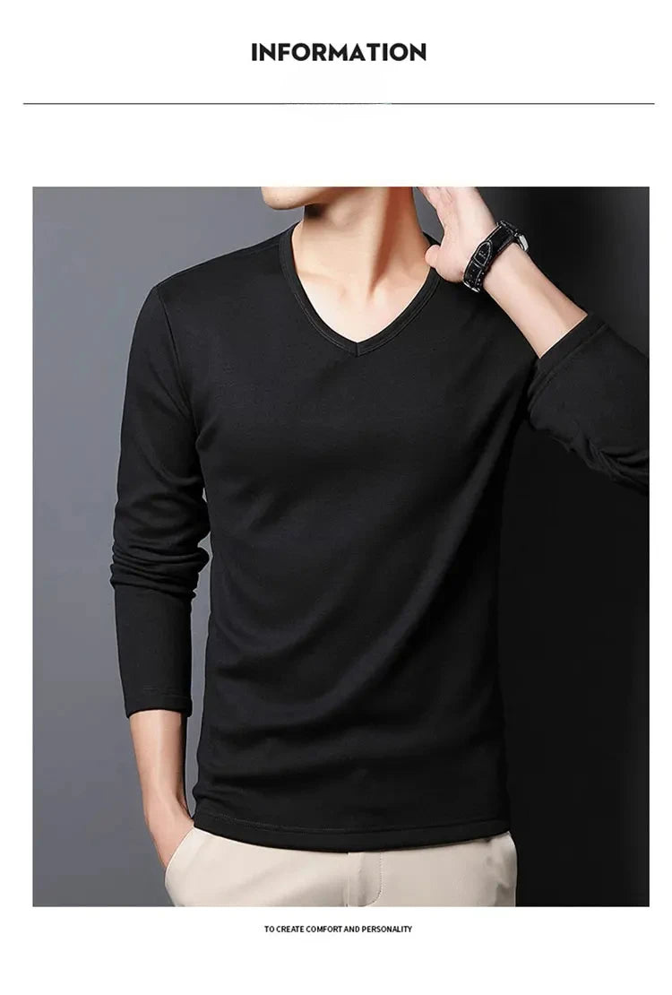 Men's Plush Thermal Long Sleeved T-Shirt Bottoming Shirt Round Neck Shirt Fashion Plus Velvet Padded T-shirt