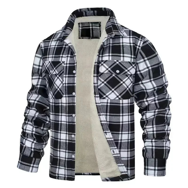 Men's Fleece Plaid Jacket Casual Loose Cotton Jacket Thicken Lining Flannel Warm Outwear Autumn Winter Work Coat Outerwear S-5XL