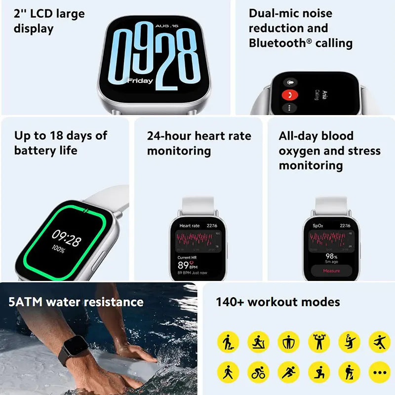 Xiaomi Redmi Watch 5 Active Smart Watch Bluetooth 5.3 Blood Oxygen Heart Rate Supports Bluetooth Voice Calls 2" LCD Display
