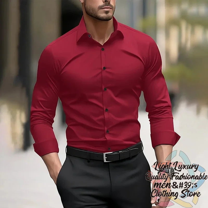 19-color men's shirt formal solid color wedding outdoor black navy blue dark green business long-sleeved top clothing XS-6XL