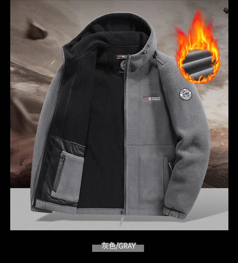 thick Fleece Padded Jacket Men's Autumn Winter Casual Anti-freezing Warm Hooded Coat Polar Cold Fleece Clothing Skiing Jackets