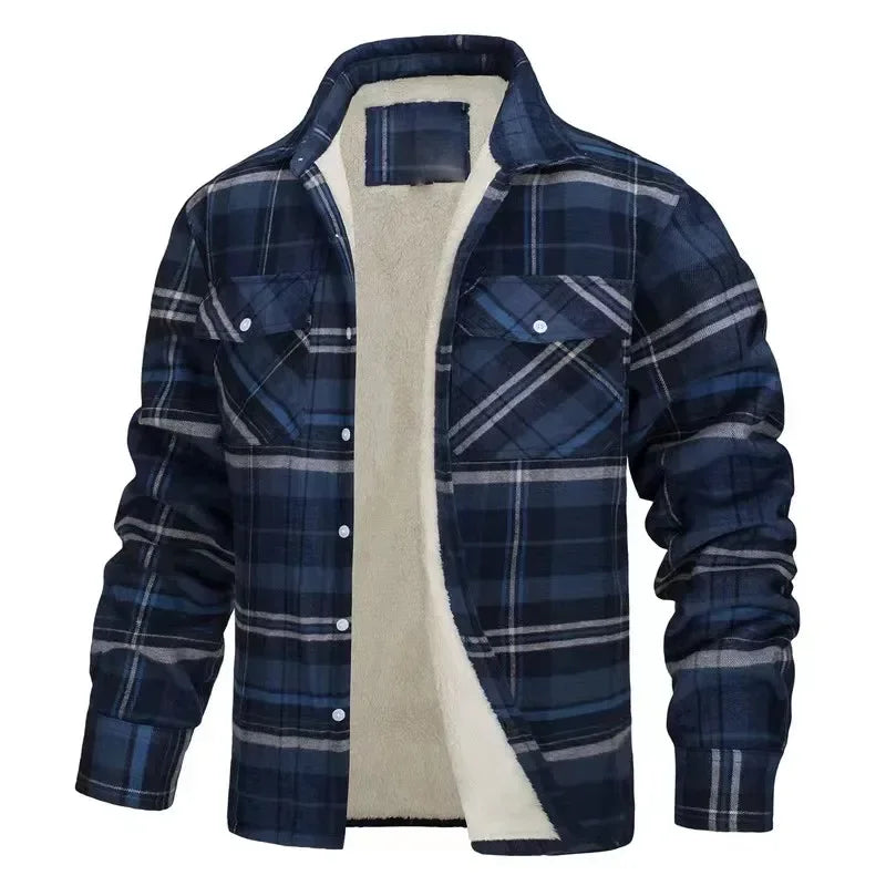 Men's Fleece Plaid Jacket Casual Loose Cotton Jacket Thicken Lining Flannel Warm Outwear Autumn Winter Work Coat Outerwear S-5XL
