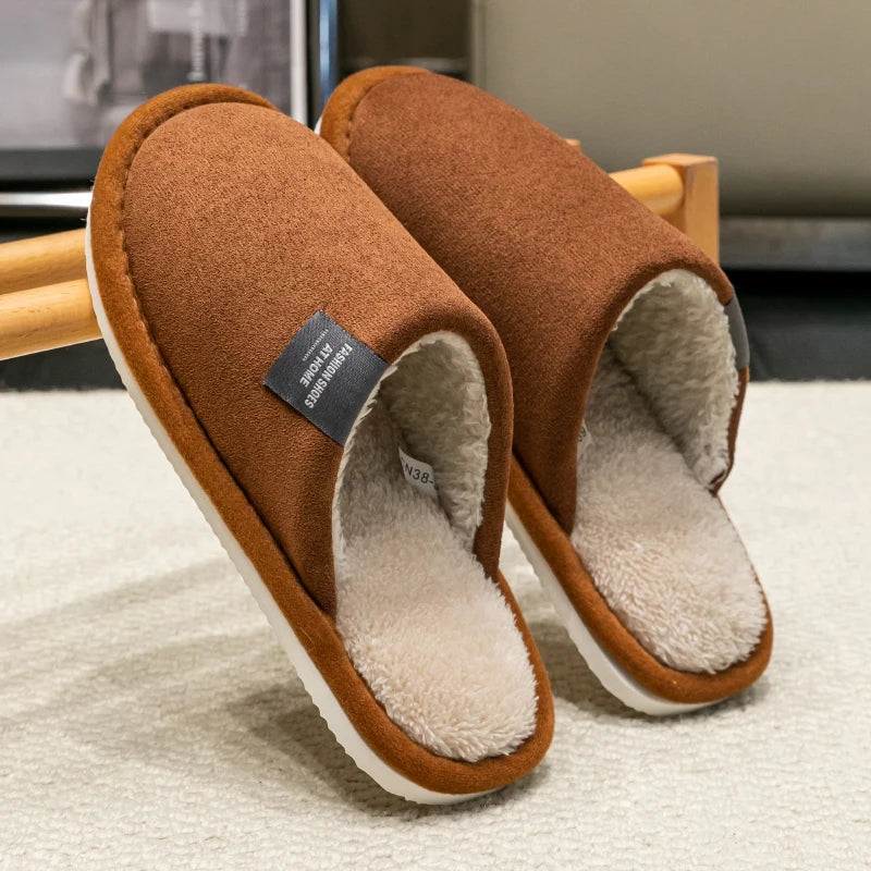 Household Indoor Men's Slippers Autumn and Winter Home Floor for Guests Lightweight Quiet Non-slip Suede Fabric Couple's Shoes