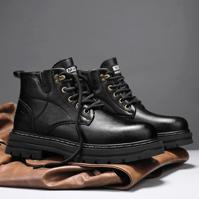 Luxury Brand Men's Lace-Up Shoes Winter Classic Mens High Top Boots Man Korean Version Casual Shoes Male Leather Fashion Boots