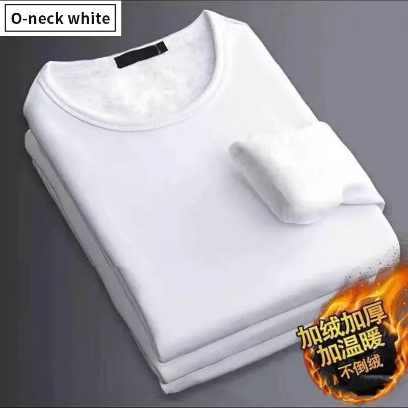 Men's Plush Thermal Long Sleeved T-Shirt Bottoming Shirt Round Neck Shirt Fashion Plus Velvet Padded T-shirt