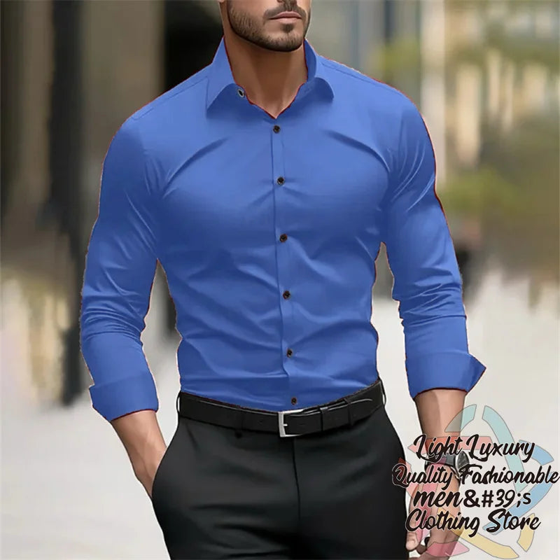19-color men's shirt formal solid color wedding outdoor black navy blue dark green business long-sleeved top clothing XS-6XL