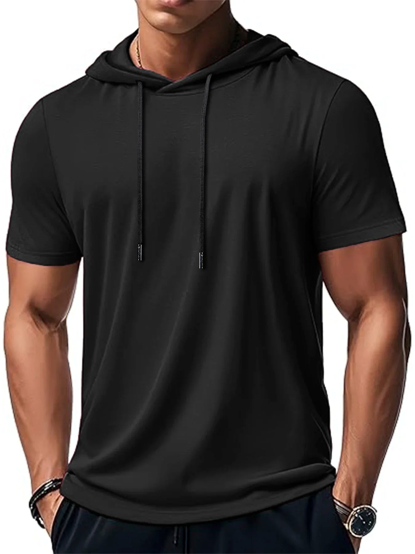 Men's Trendy And Fashionable Thin Style Breathable Loose Outdoor Running Casual Top Sports Short Sleeved T-shirt Hooded Style