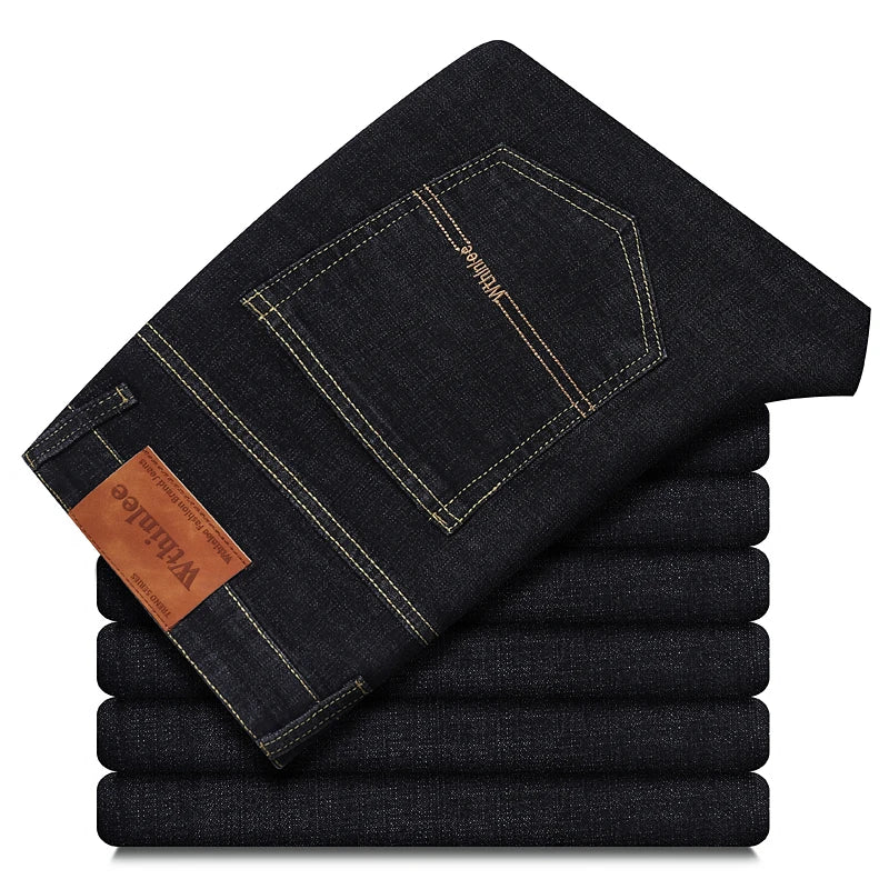 Wthinlee New Business Men's Jeans Casual Straight Stretch Fashion Classic Blue Black Work Denim Trousers Male Brand Clothing