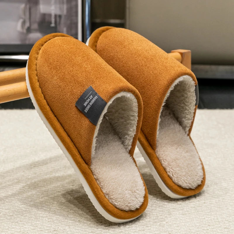 Household Indoor Men's Slippers Autumn and Winter Home Floor for Guests Lightweight Quiet Non-slip Suede Fabric Couple's Shoes