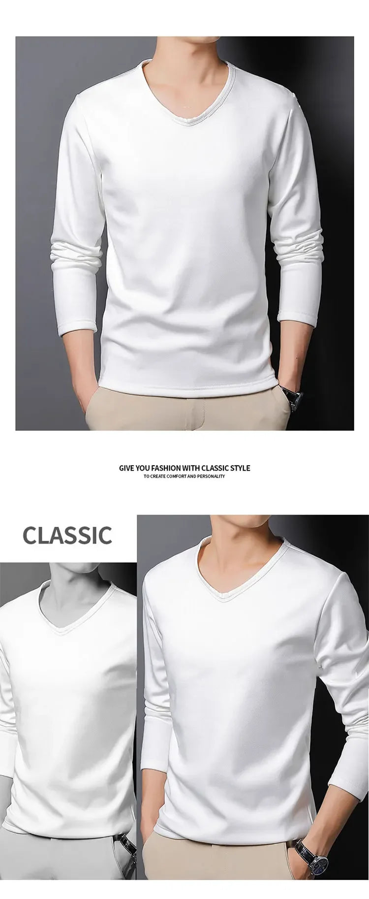 Men's Plush Thermal Long Sleeved T-Shirt Bottoming Shirt Round Neck Shirt Fashion Plus Velvet Padded T-shirt