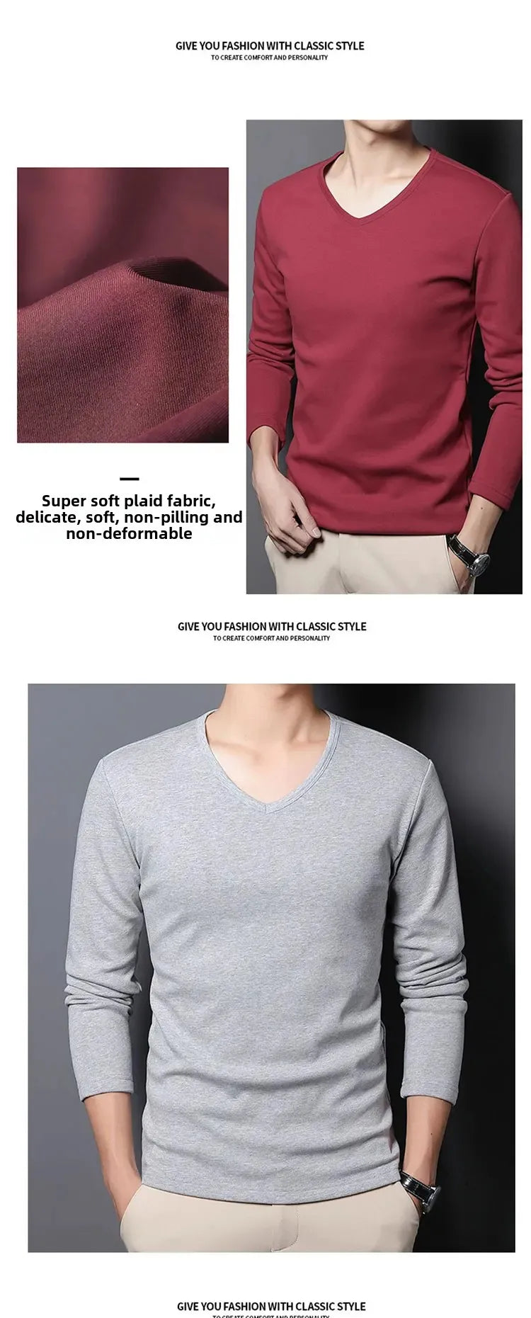 Men's Plush Thermal Long Sleeved T-Shirt Bottoming Shirt Round Neck Shirt Fashion Plus Velvet Padded T-shirt