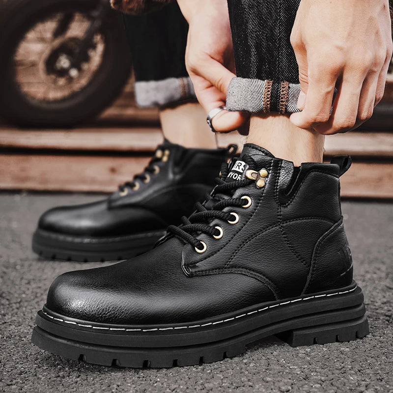 Luxury Brand Men's Lace-Up Shoes Winter Classic Mens High Top Boots Man Korean Version Casual Shoes Male Leather Fashion Boots