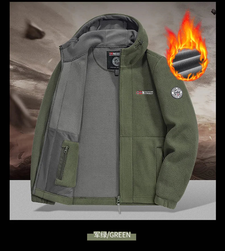 thick Fleece Padded Jacket Men's Autumn Winter Casual Anti-freezing Warm Hooded Coat Polar Cold Fleece Clothing Skiing Jackets