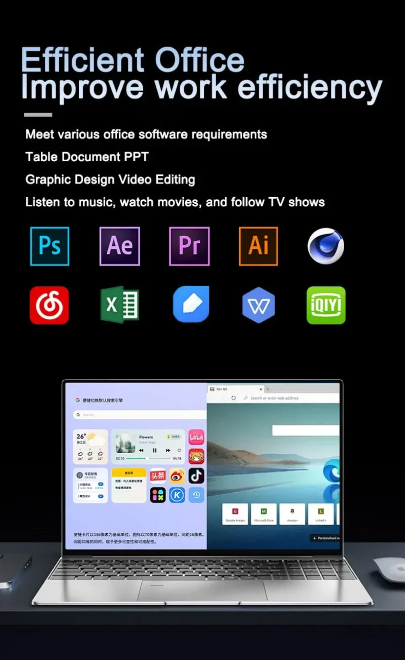 LENO 15.6"Portable Laptop 32GB DDR4 2TB SSD Intel N5095 Wntindows11 Notebook PC Gamer Office Computer with Backlit Fingerpri
