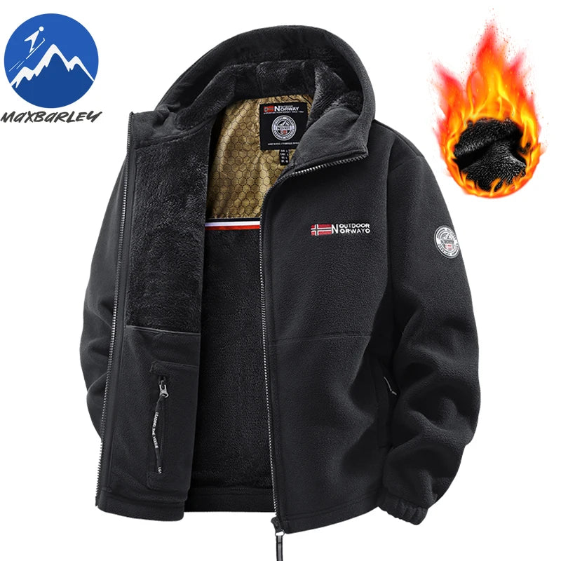 Maxbarley Brand Winter Fleece Jacket Men Casual Thickened Wool Coat Athleisure Design Warm Fashion Hooded Jackets Snow Ski Suit