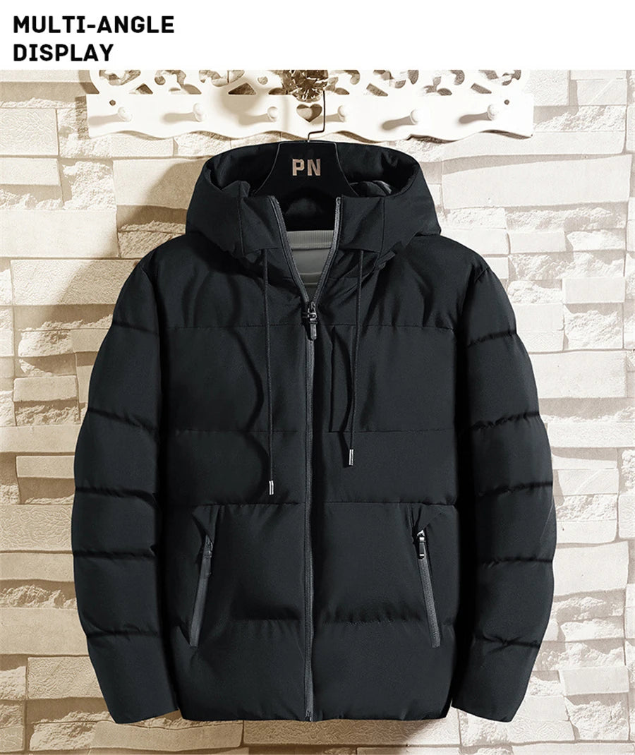 Winter Men Jacket Autumn Warm Fashion Thickened Cotton Padded Jackets Hooded Casual Coats Male Windproof Plus Size Solid Outwear
