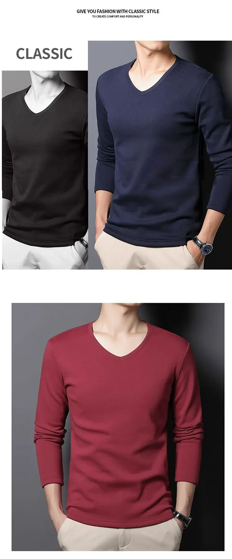 Men's Plush Thermal Long Sleeved T-Shirt Bottoming Shirt Round Neck Shirt Fashion Plus Velvet Padded T-shirt