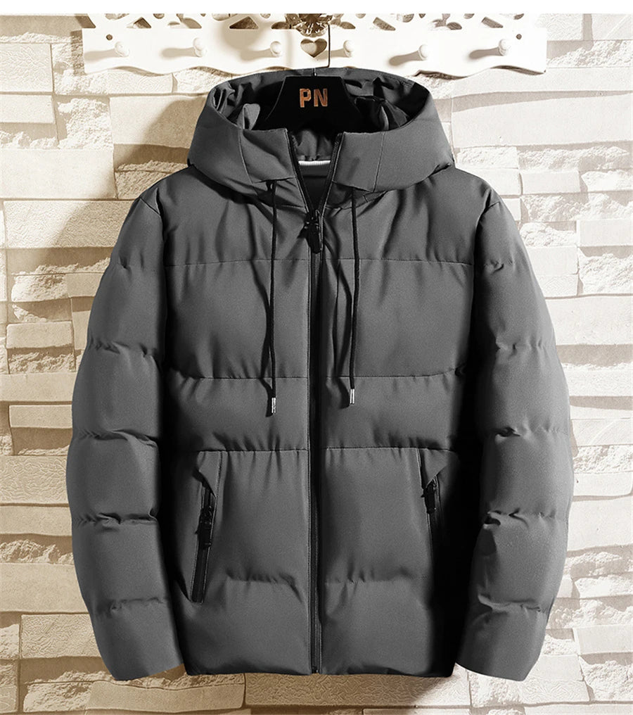 Winter Men Jacket Autumn Warm Fashion Thickened Cotton Padded Jackets Hooded Casual Coats Male Windproof Plus Size Solid Outwear
