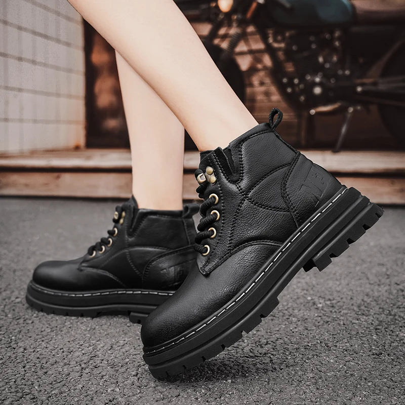 Luxury Brand Men's Lace-Up Shoes Winter Classic Mens High Top Boots Man Korean Version Casual Shoes Male Leather Fashion Boots
