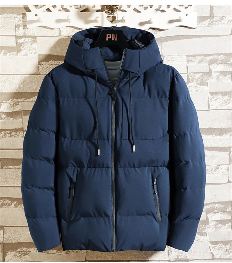 Winter Men Jacket Autumn Warm Fashion Thickened Cotton Padded Jackets Hooded Casual Coats Male Windproof Plus Size Solid Outwear