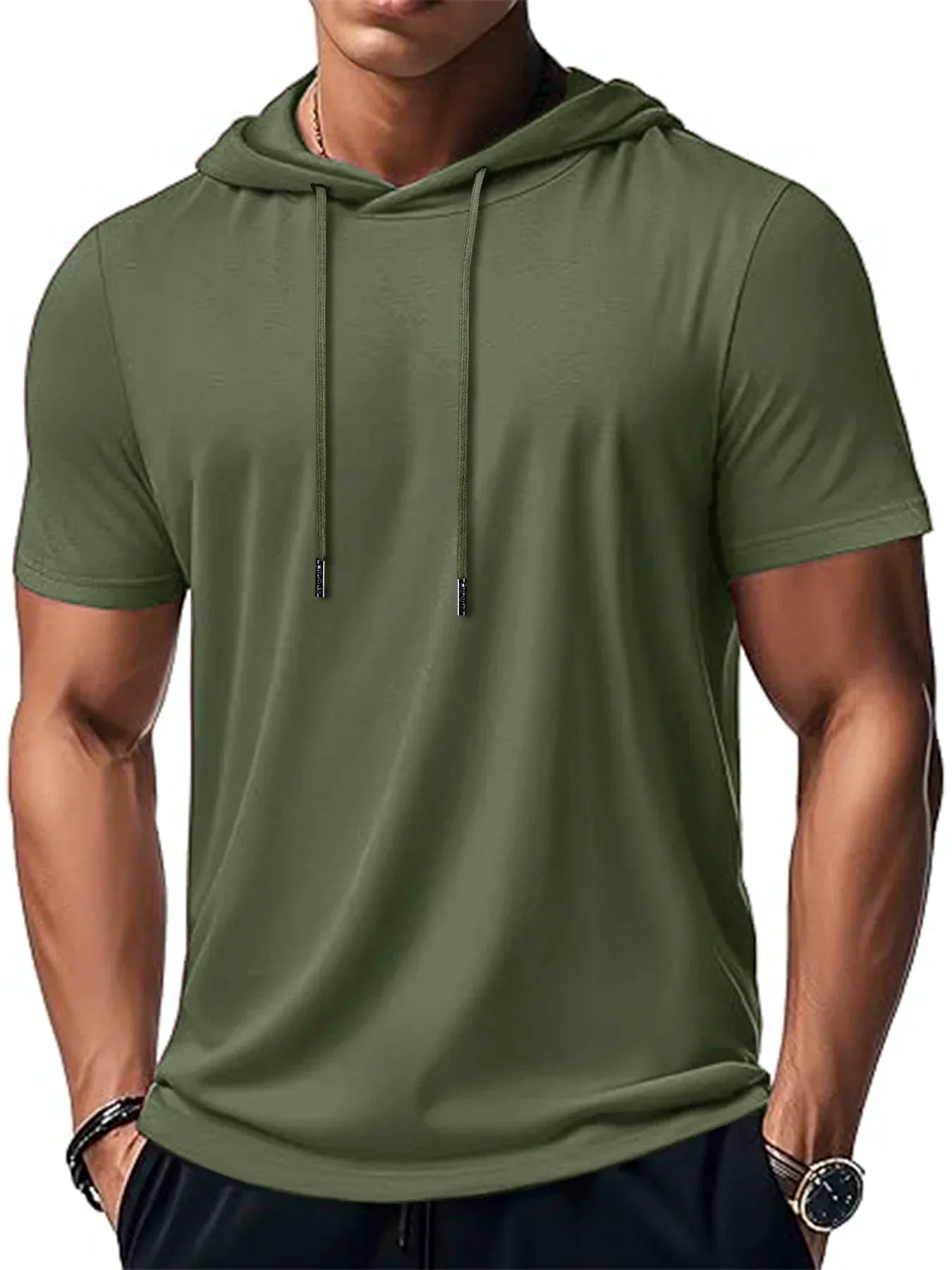 Men's Trendy And Fashionable Thin Style Breathable Loose Outdoor Running Casual Top Sports Short Sleeved T-shirt Hooded Style