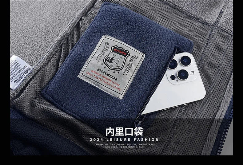 thick Fleece Padded Jacket Men's Autumn Winter Casual Anti-freezing Warm Hooded Coat Polar Cold Fleece Clothing Skiing Jackets