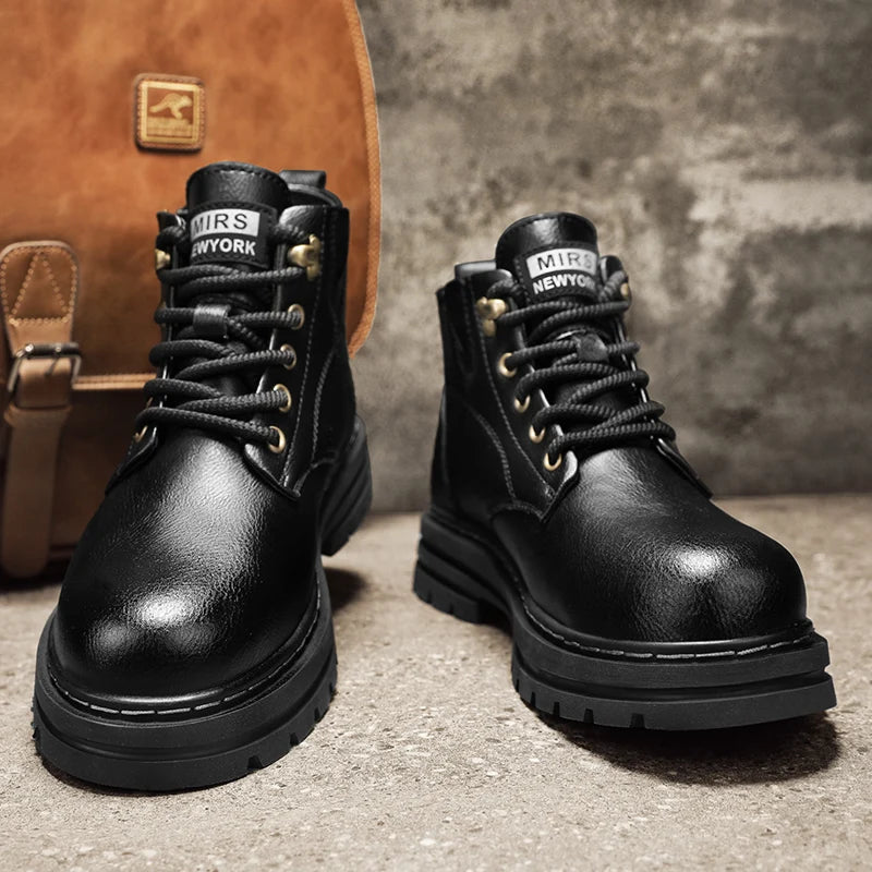 Luxury Brand Men's Lace-Up Shoes Winter Classic Mens High Top Boots Man Korean Version Casual Shoes Male Leather Fashion Boots