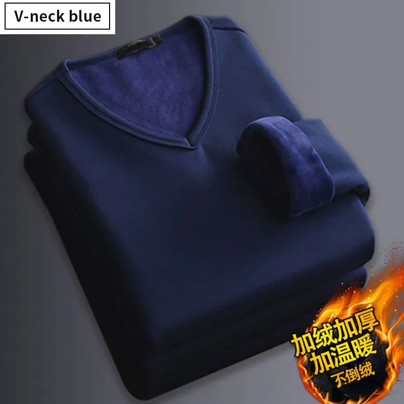 Men's Plush Thermal Long Sleeved T-Shirt Bottoming Shirt Round Neck Shirt Fashion Plus Velvet Padded T-shirt