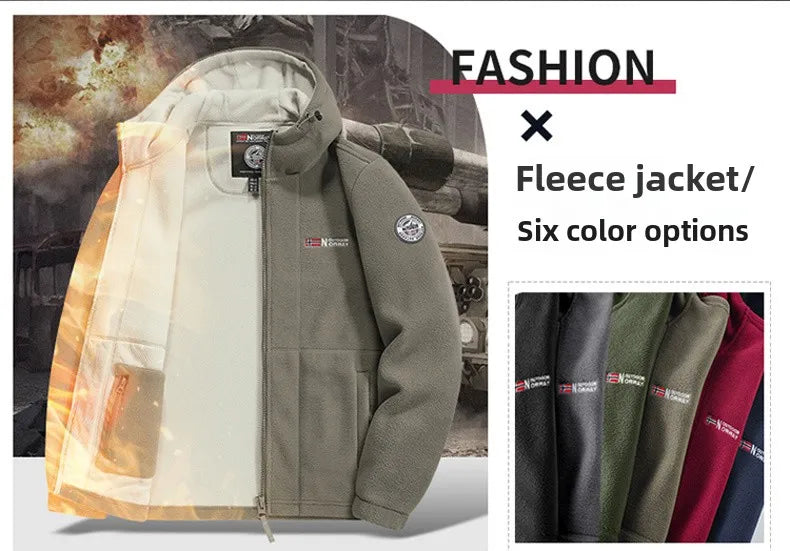 thick Fleece Padded Jacket Men's Autumn Winter Casual Anti-freezing Warm Hooded Coat Polar Cold Fleece Clothing Skiing Jackets