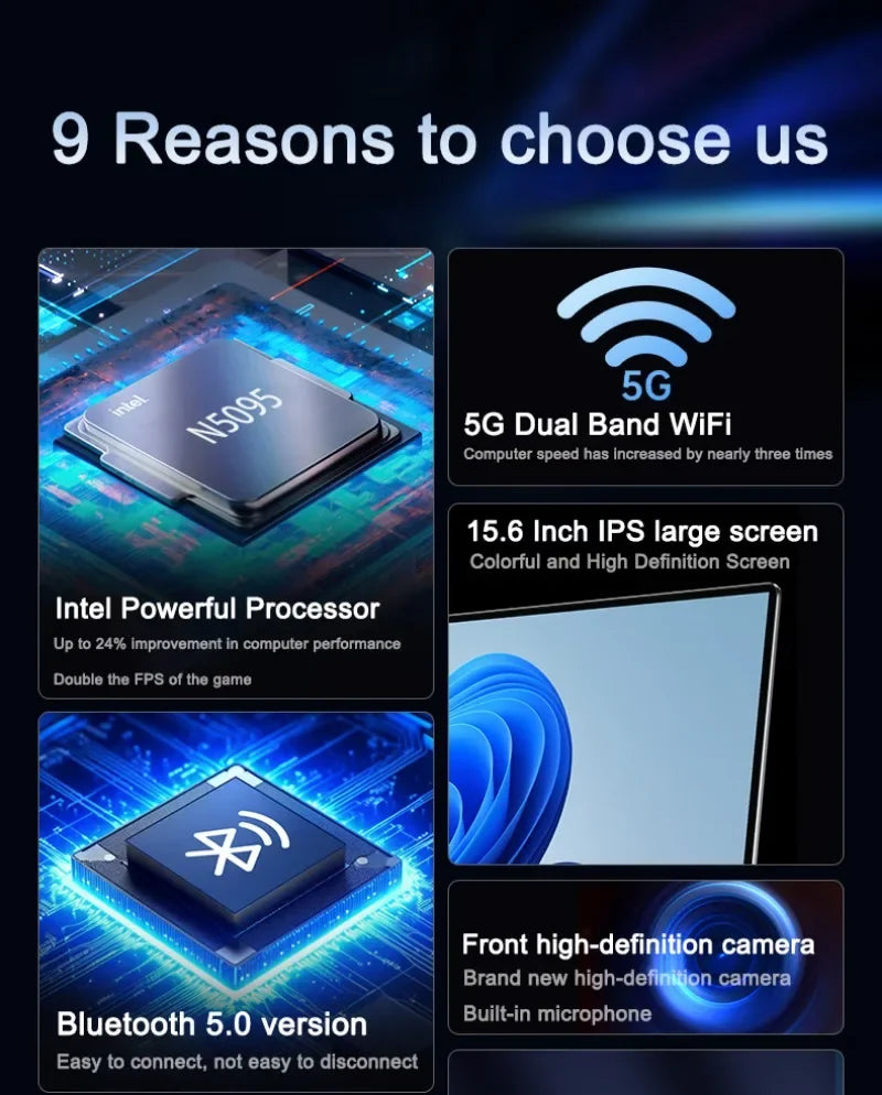 LENO 15.6"Portable Laptop 32GB DDR4 2TB SSD Intel N5095 Wntindows11 Notebook PC Gamer Office Computer with Backlit Fingerpri