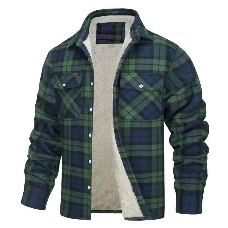 Men's Fleece Plaid Jacket Casual Loose Cotton Jacket Thicken Lining Flannel Warm Outwear Autumn Winter Work Coat Outerwear S-5XL
