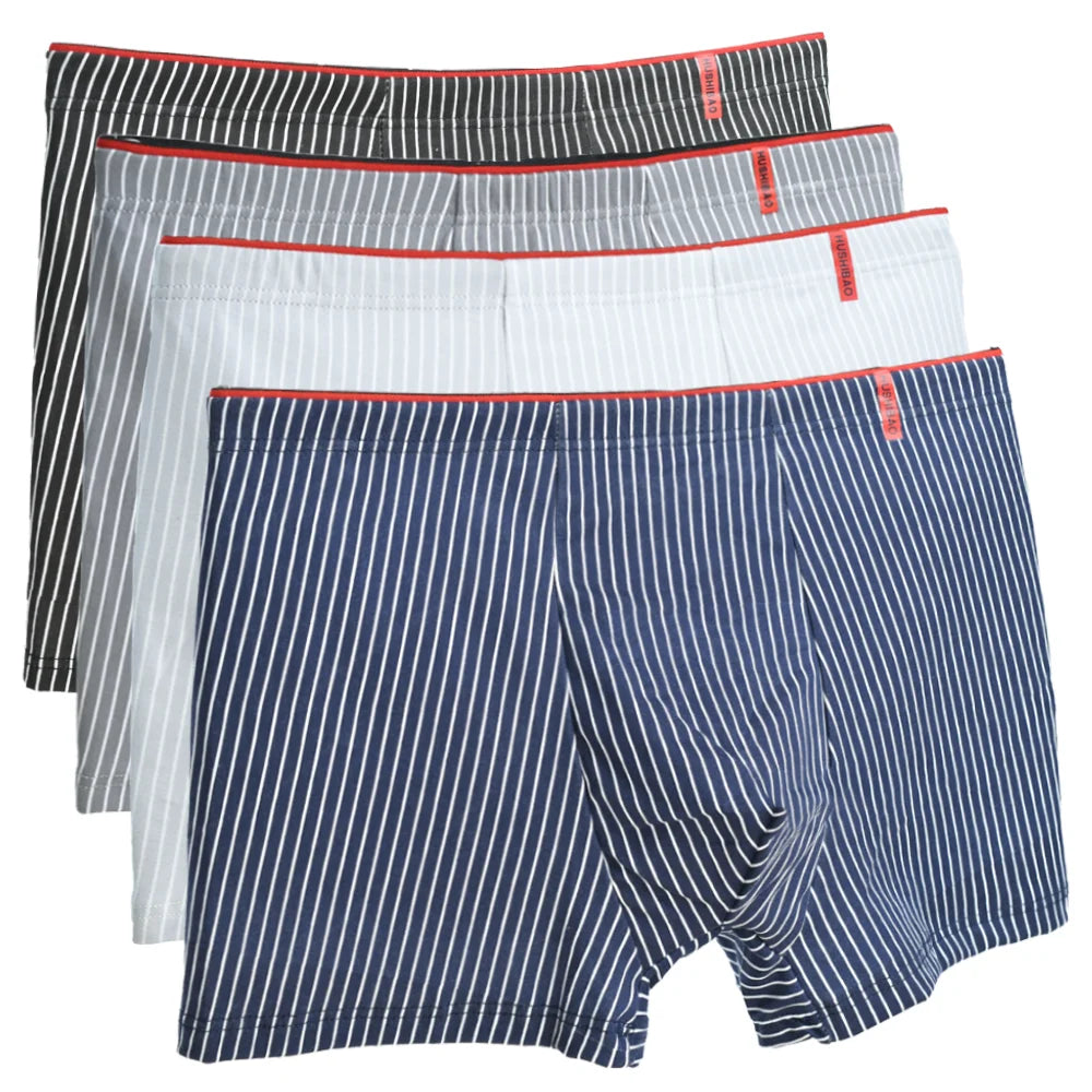 Men's Cotton Boxer Shorts High Elastic Male Boxers Underwear Man Stripe Underpants Youth Middle-Aged Panties U Convex Lingerie