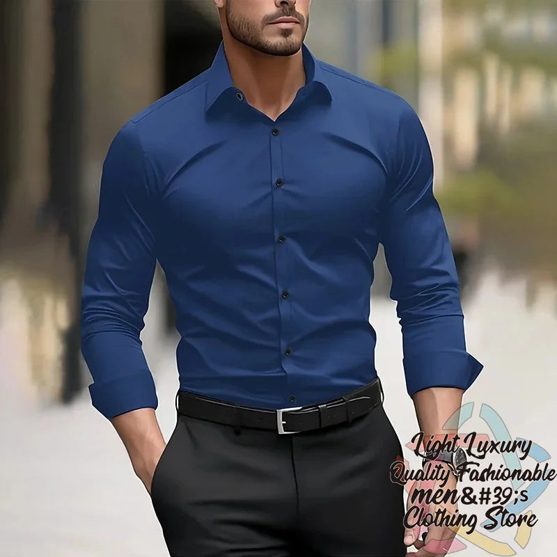 19-color men's shirt formal solid color wedding outdoor black navy blue dark green business long-sleeved top clothing XS-6XL