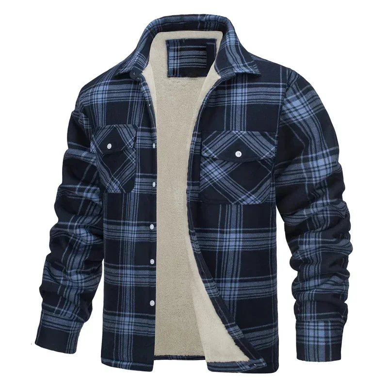 Men's Fleece Plaid Jacket Casual Loose Cotton Jacket Thicken Lining Flannel Warm Outwear Autumn Winter Work Coat Outerwear S-5XL