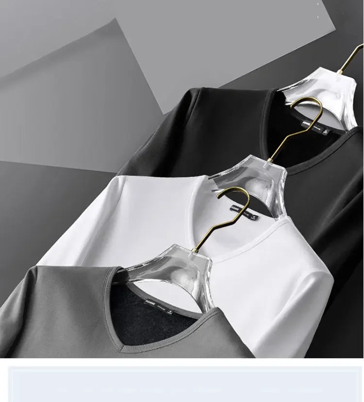 Men's Plush Thermal Long Sleeved T-Shirt Bottoming Shirt Round Neck Shirt Fashion Plus Velvet Padded T-shirt