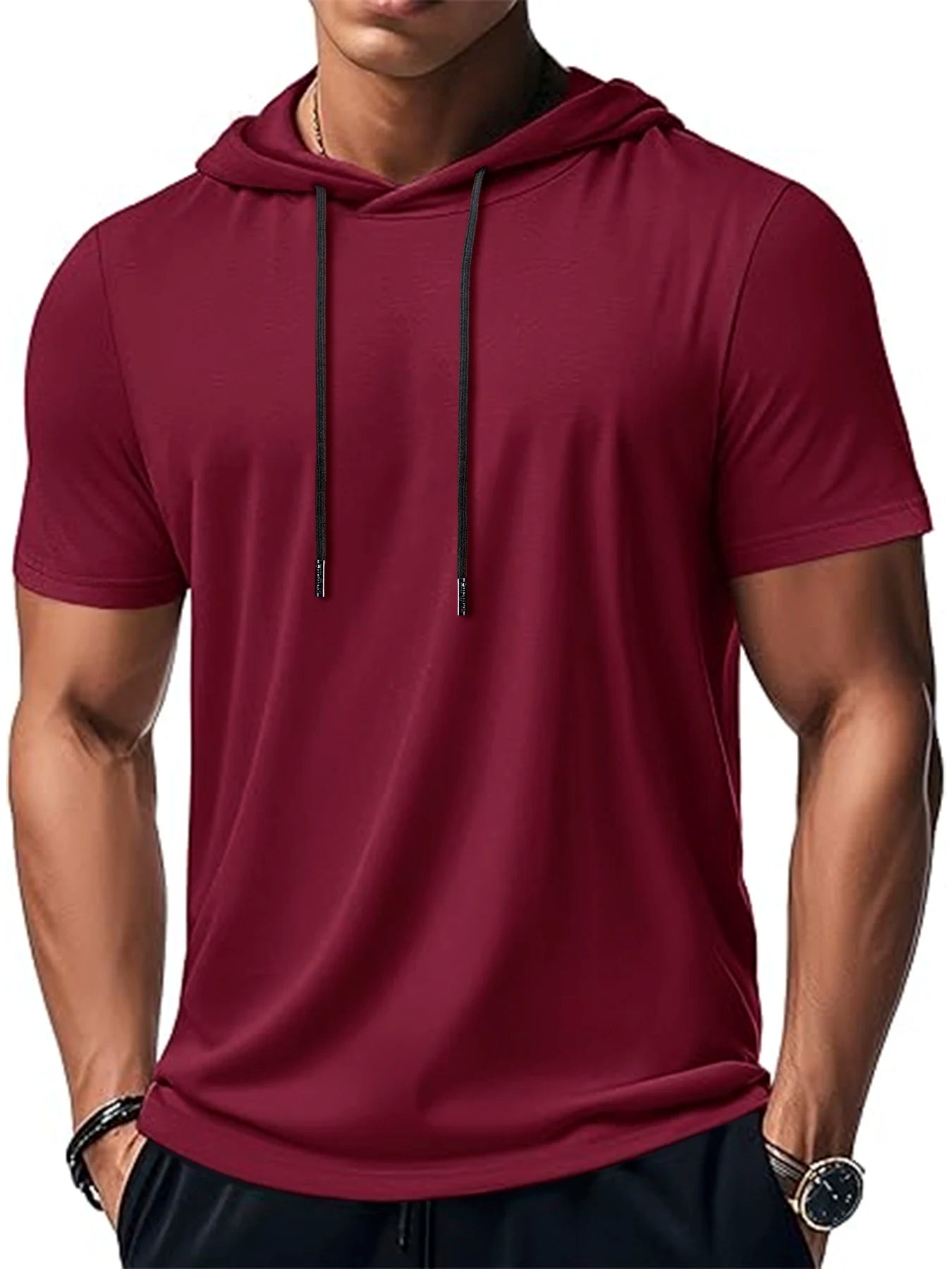 Men's Trendy And Fashionable Thin Style Breathable Loose Outdoor Running Casual Top Sports Short Sleeved T-shirt Hooded Style